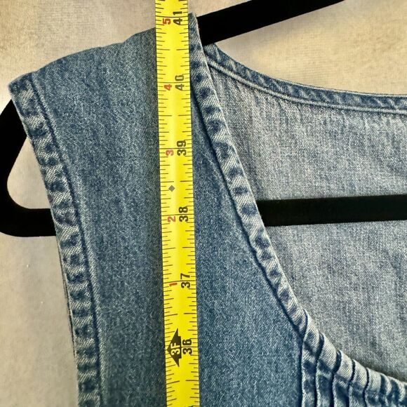 The Vermont Country Store Dress XL Denim Jean Pleat Sleeveless Chambray Buttons - Picture 12 of 12